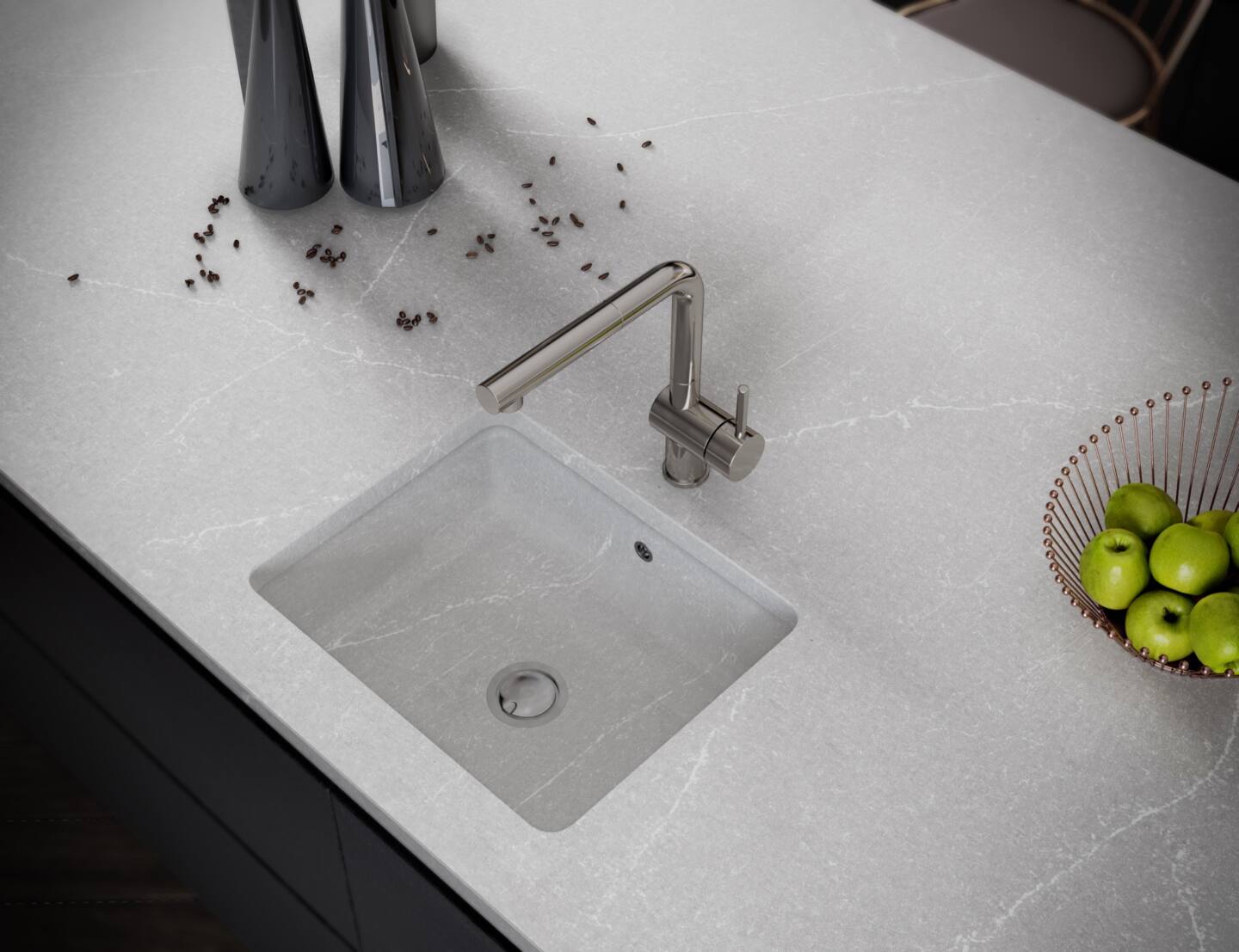 Silestone Desert Silver küchenarbeitsplatte aus Konglomerat nach Maß, Grau – Suede