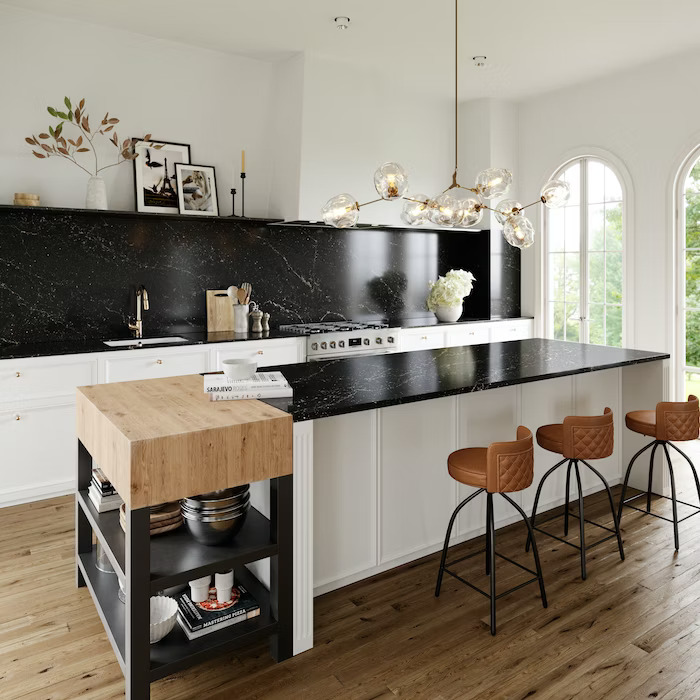 Silestone Romantic ash küchenarbeitsplatte aus Konglomerat nach Maß, Schwarz – Poliert