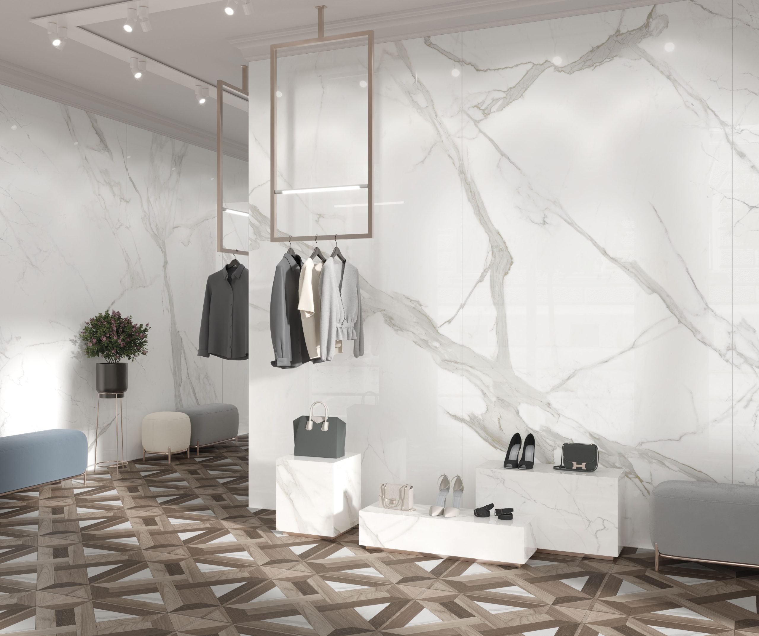 Großkeramikplatten 320 x 160 cm Franko Statuario Stilo für Arbeitsplatte und Verkleidung