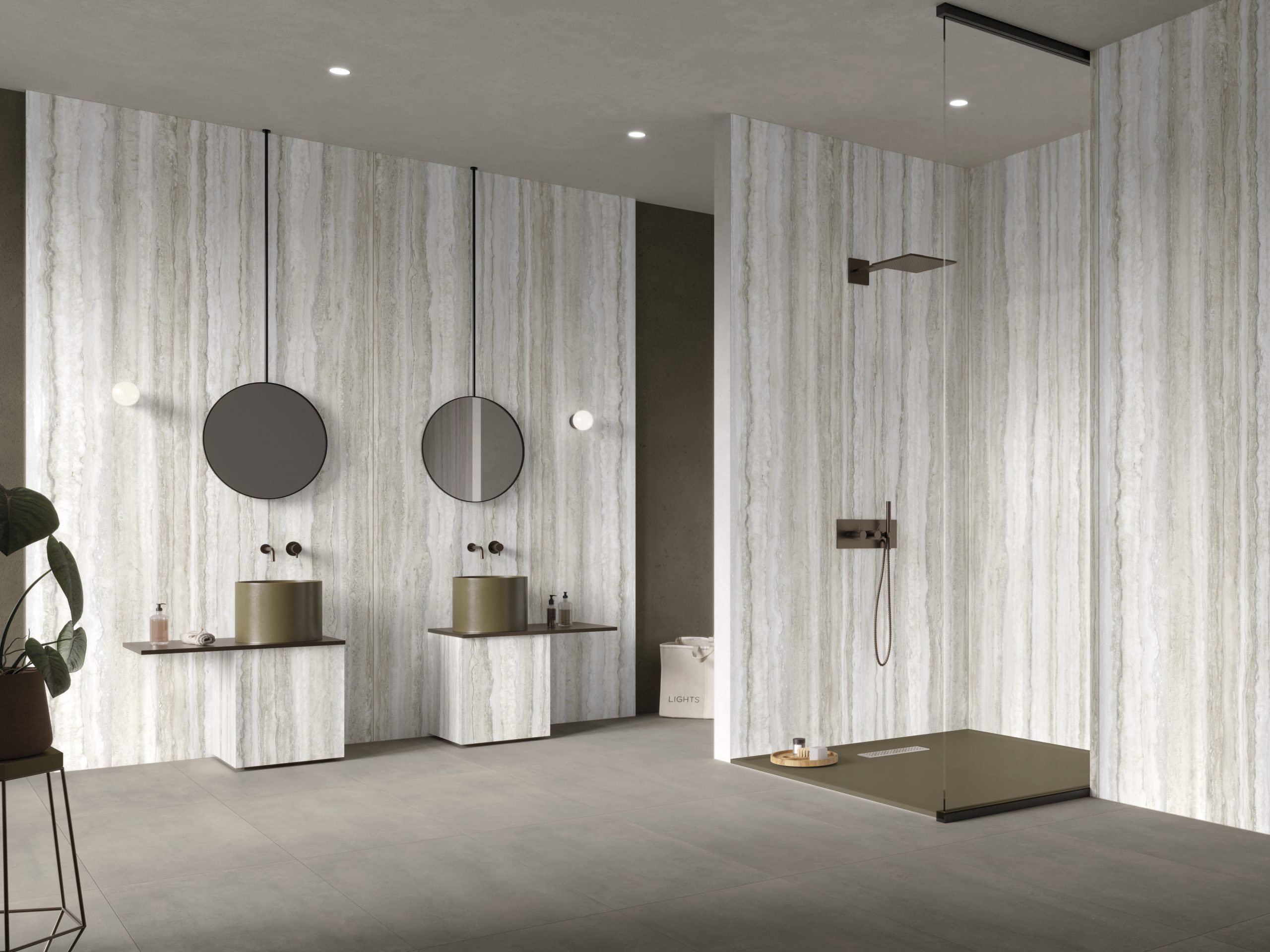 Großkeramikplatten 320 x 160 cm Franko Travertino Grigio für Arbeitsplatte und Verkleidung