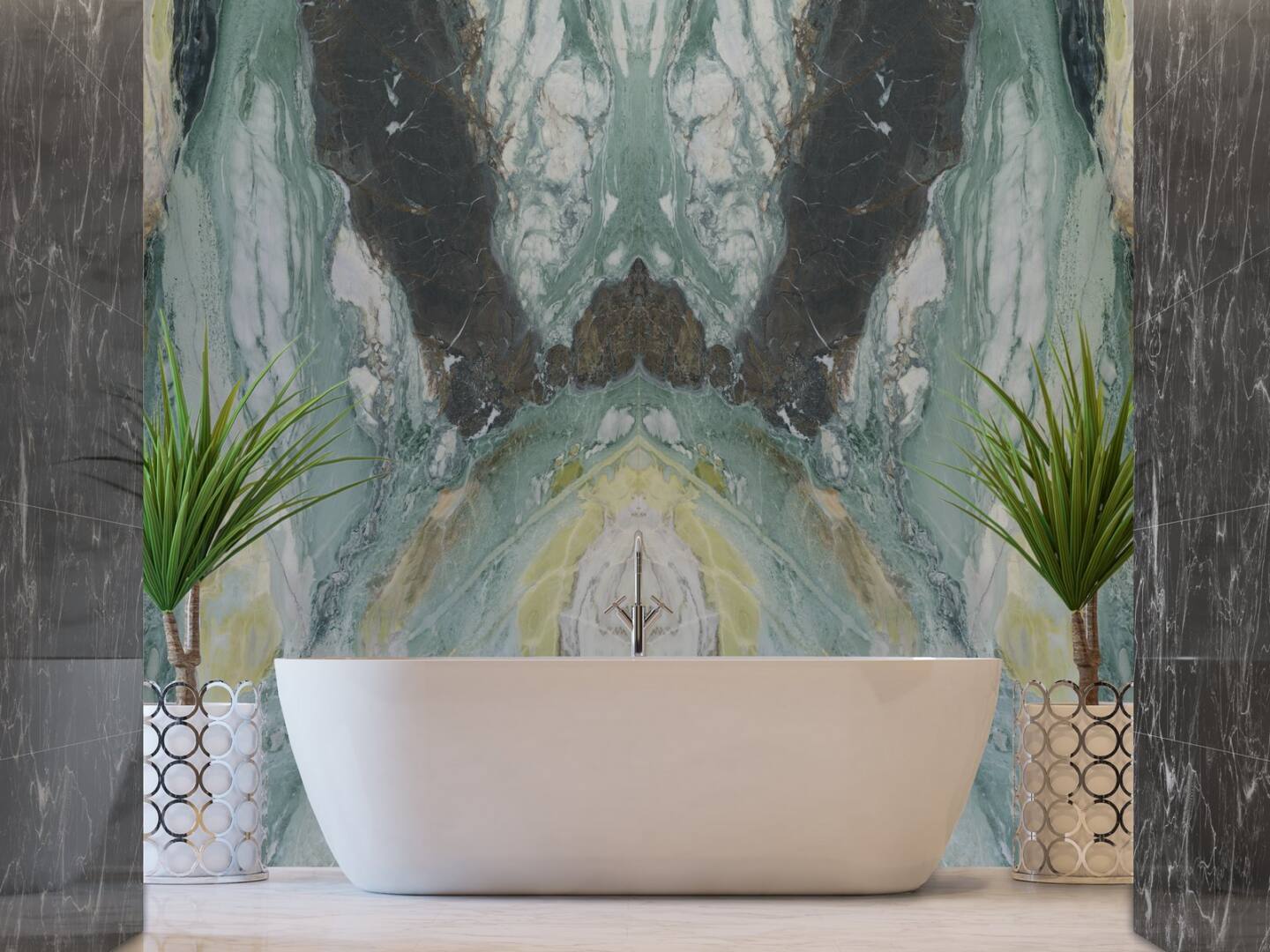 Fugenloses Badezimmer nach Maß mit Großformat-Keramik Franko Eternal Green