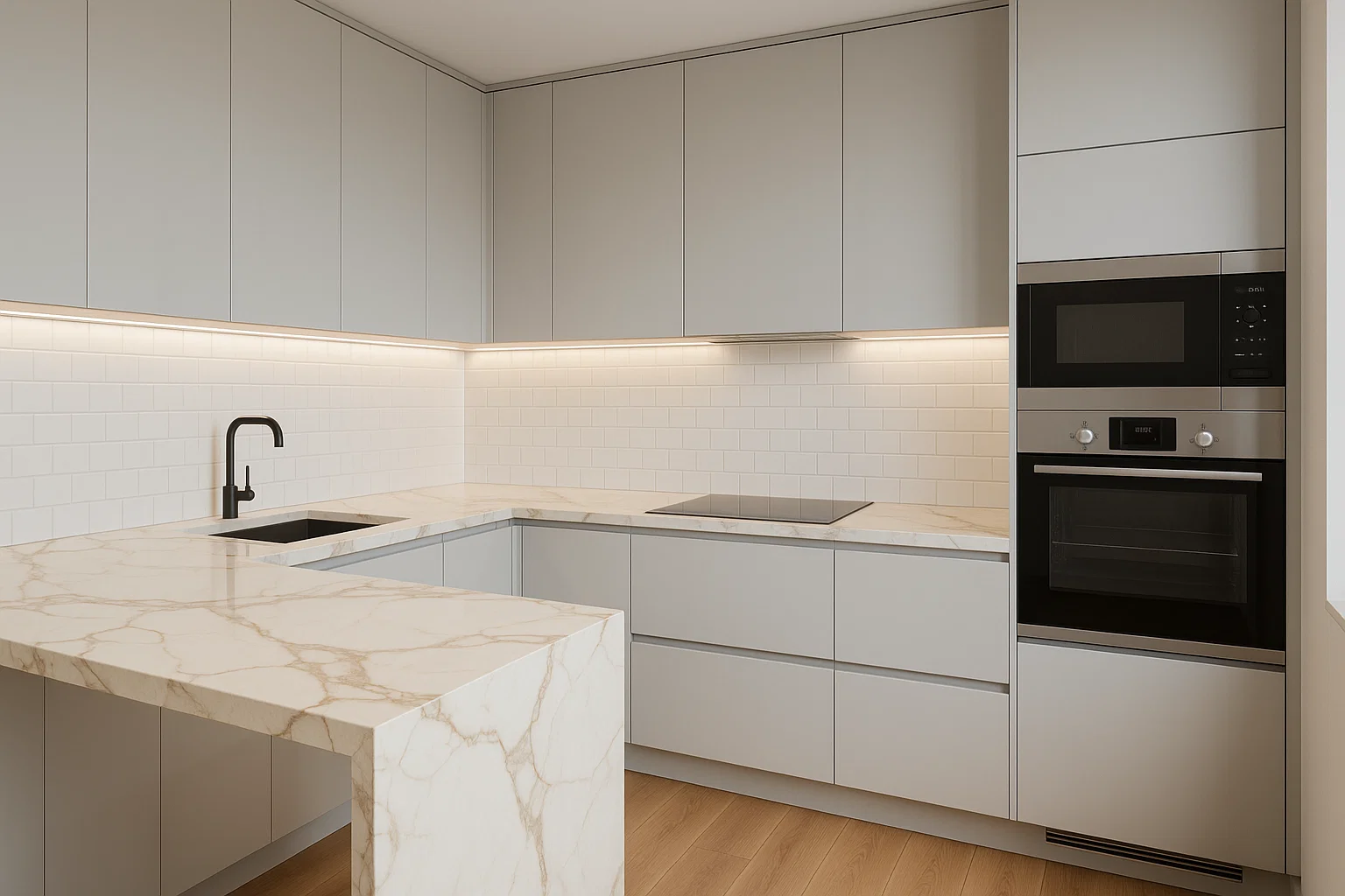 Franko Calacatta Oro Light küchenarbeitsplatte aus Großkeramikplatte, Grau, Cremefarben – Matt