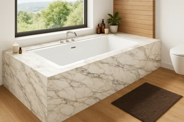 Badewannenverkleidung aus Franko-Keramik, nach Maß gefertigt, Modell Tindra