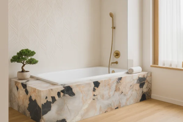 Badewannenverkleidung aus Franko-Keramik, nach Maß gefertigt, Modell Abyss