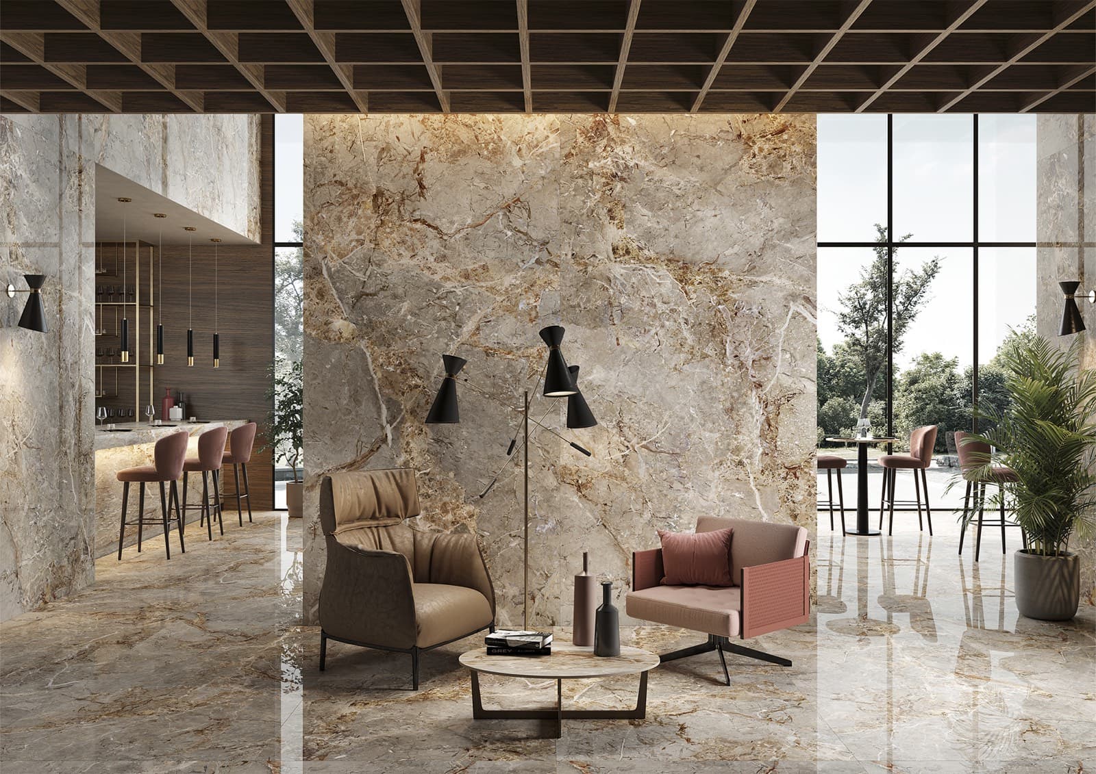 Großformatfliese Ava Breccia Argentum 120x280cm 6 mm