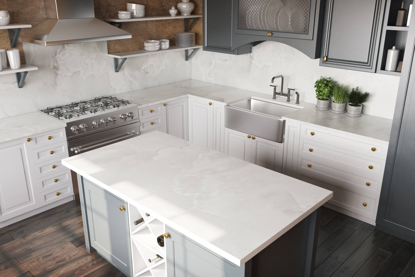 Küchenrückwand (Spritzschutz) aus Keramikplatte Dekton Helena – Poliert