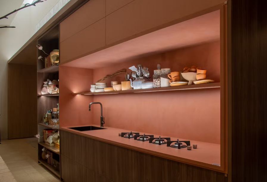 Küchenrückwand (Spritzschutz) aus Keramikplatte Dekton Umber – matt