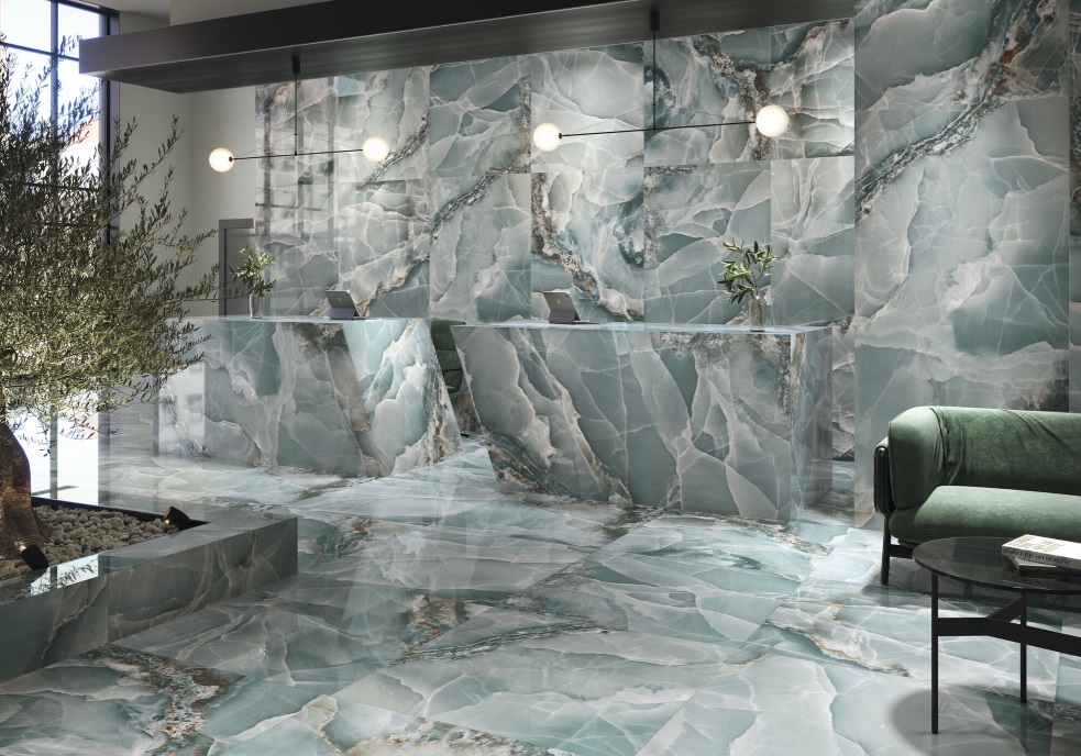 Großformatfliese Baldocer Onyx Türkis 120x260cm 7 mm