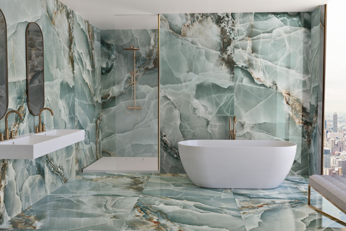 Großformatfliese Baldocer Onyx Türkis 120x260cm 7 mm