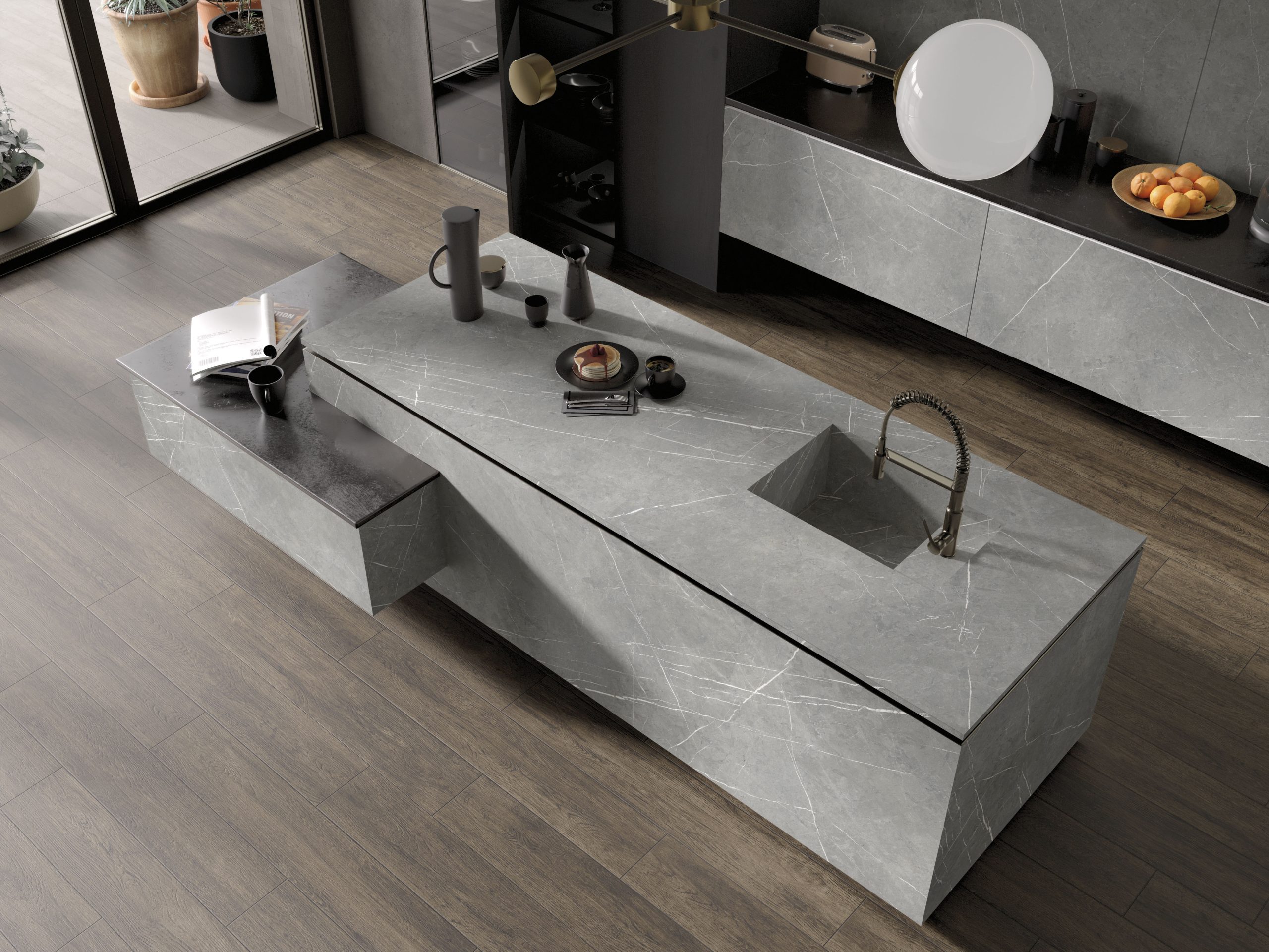 Großkeramikplatten 320 x 160 cm Franko Pietra Hellgrau für Arbeitsplatte und Verkleidung