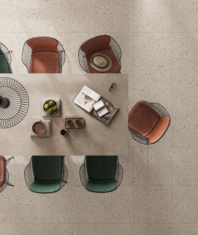 Großformatfliese Mirage ReConcrete RO11 Terrazzo Rice 120×278 cm 6 mm