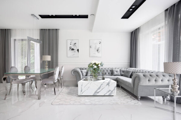 Tisch Franko Neyo aus Franko Keramik Bianco Statuario Venato 90×90