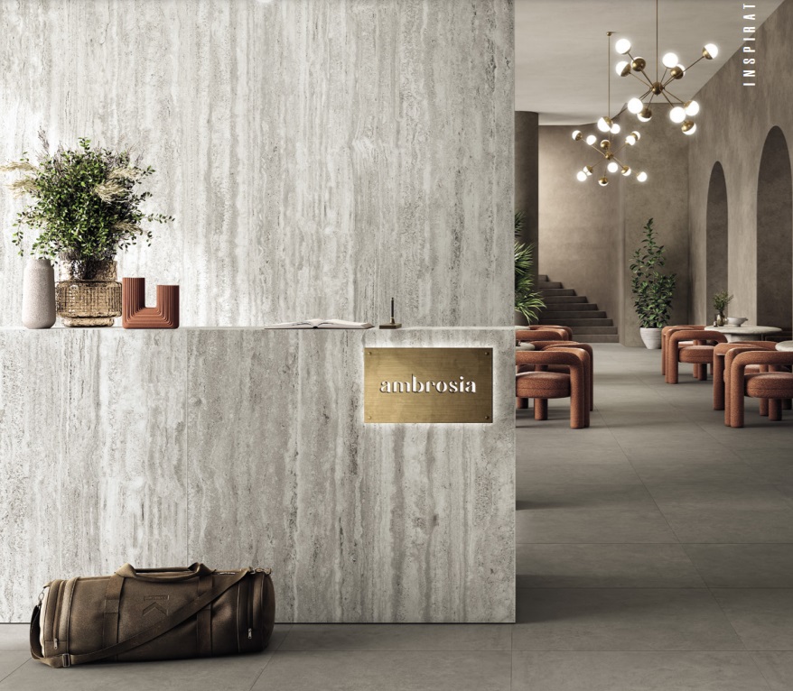 Großformatfliese Mirage Elysian Travertini EY11 Travertino Misty 120x278cm 6 mm