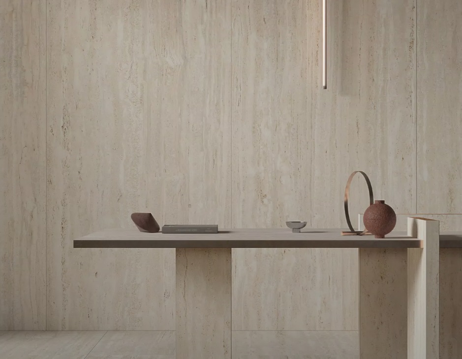 Großformatfliese Mirage Elysian Travertino Light 120x278cm 6 mm