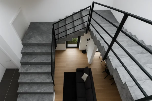 Treppe mit zwei Podesten nach Maß aus Keramik Franko – individuell geplant und gefertigt