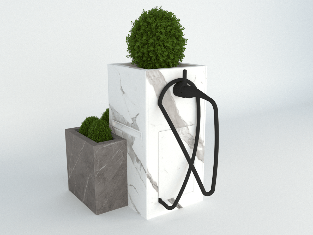 Diebstahlschutz Wallbox oder Ladeziegel verschließen als Blumentopf 40x40x80cm mit Eckkübel