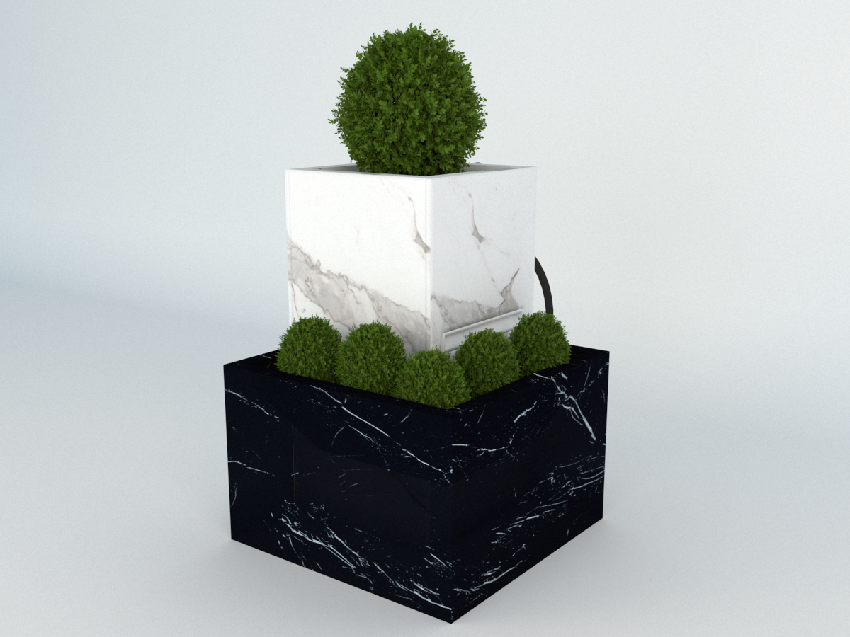 Diebstahlschutz Wallbox oder Ladeziegel verschließen als Blumentopf 40x40x80cm mit Eckkübel