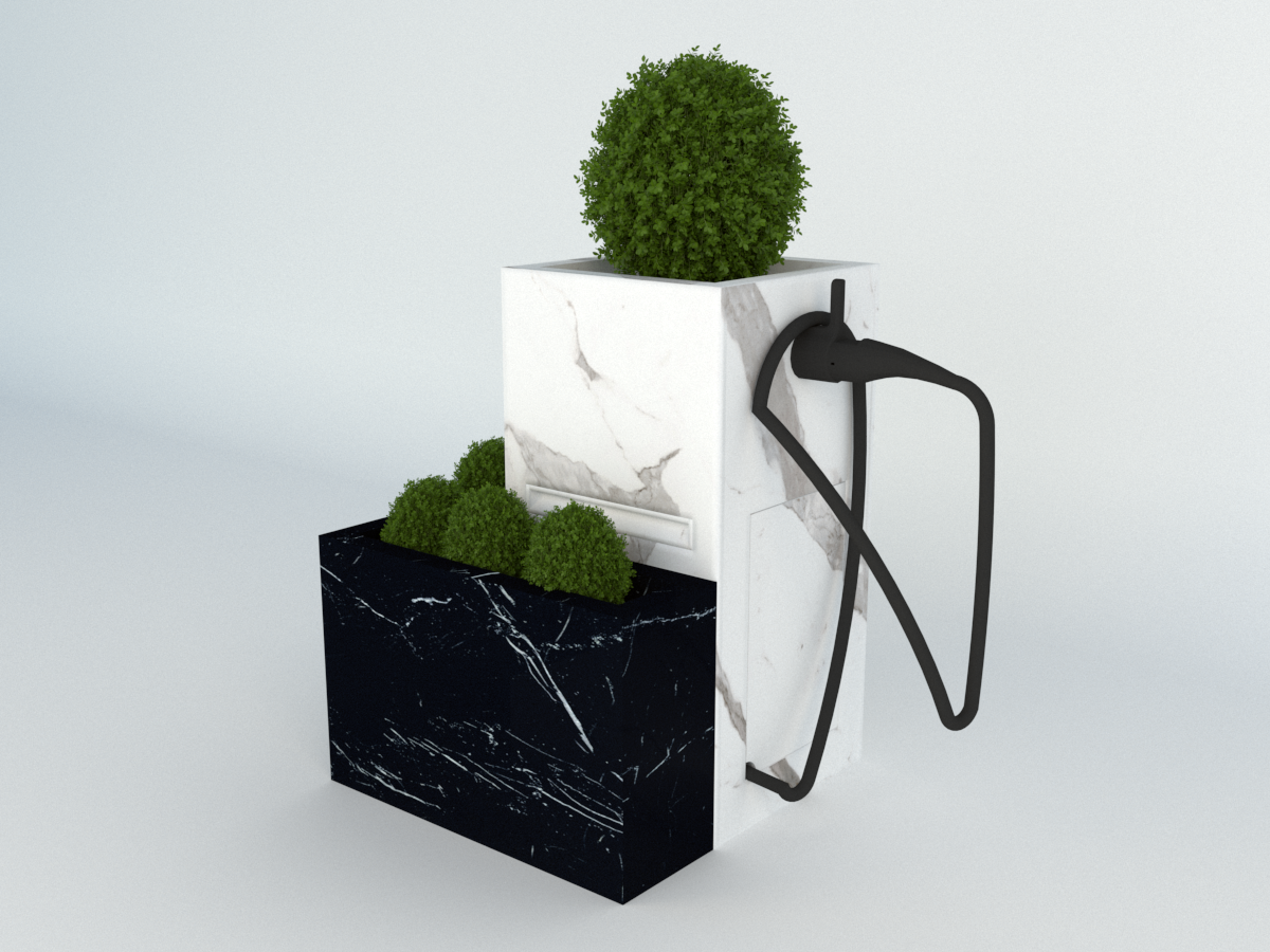 Diebstahlschutz Wallbox oder Ladeziegel verschließen als Blumentopf 40x40x80cm mit Eckkübel