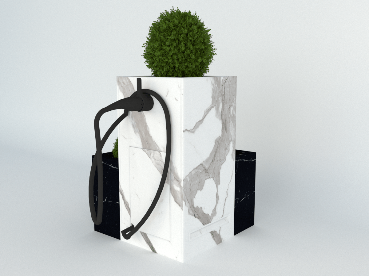 Diebstahlschutz Wallbox oder Ladeziegel verschließen als Blumentopf 40x40x80cm mit Eckkübel