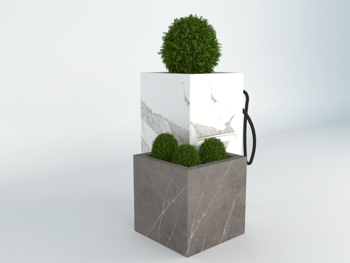 Diebstahlschutz Wallbox oder Ladeziegel verschließen als Blumentopf 40x40x80cm mit Eckkübel