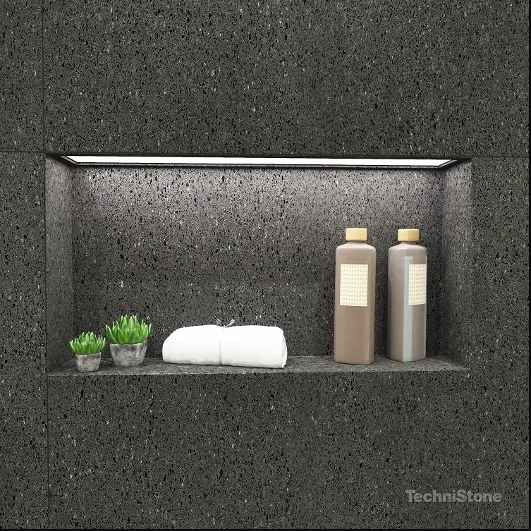 Technistone Taurus Terazzo Grey küchenarbeitsplatte aus Konglomerat nach Maß, Grau – Matt