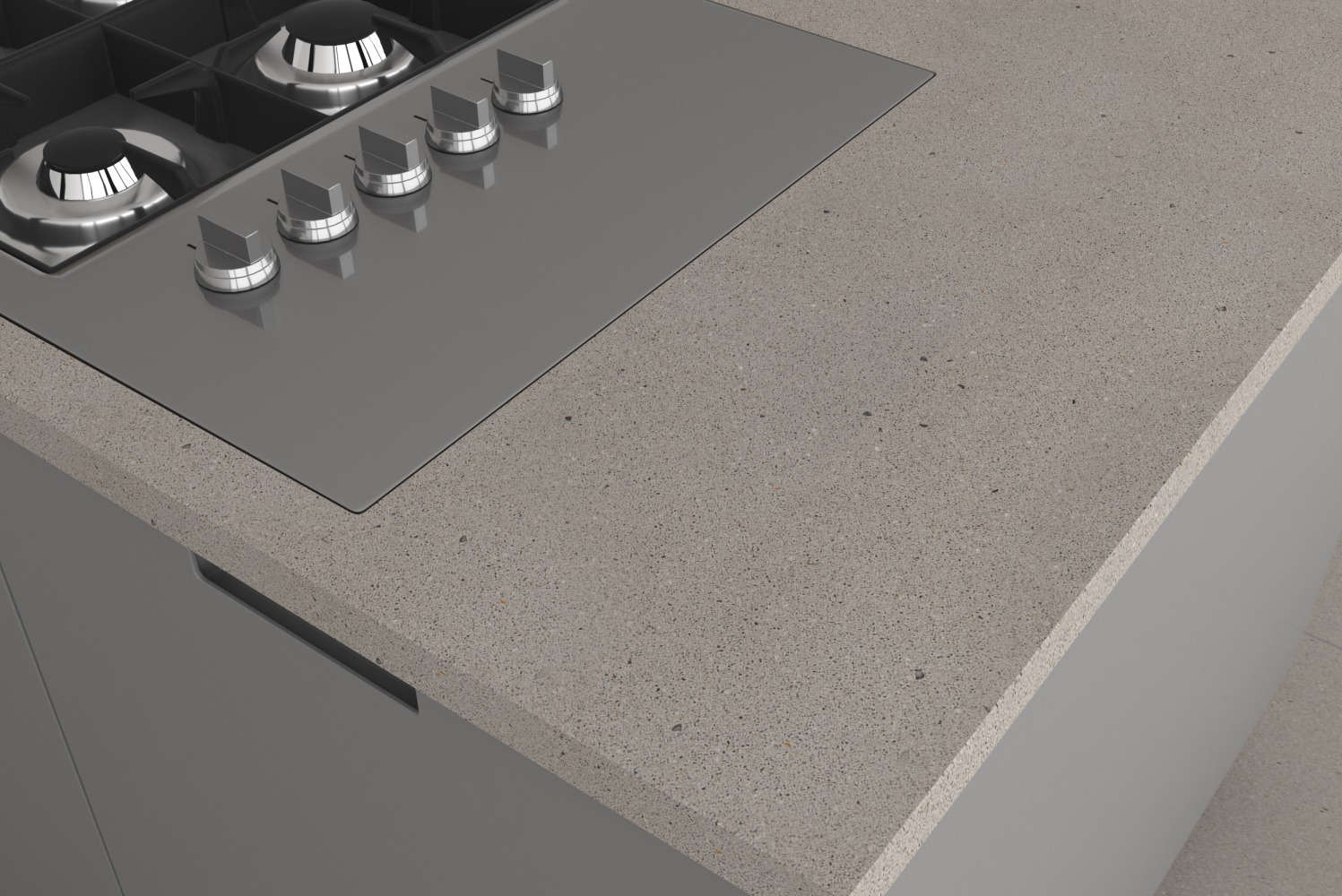 Technistone Gobi Urban küchenarbeitsplatte aus Konglomerat nach Maß, Grau – Matt