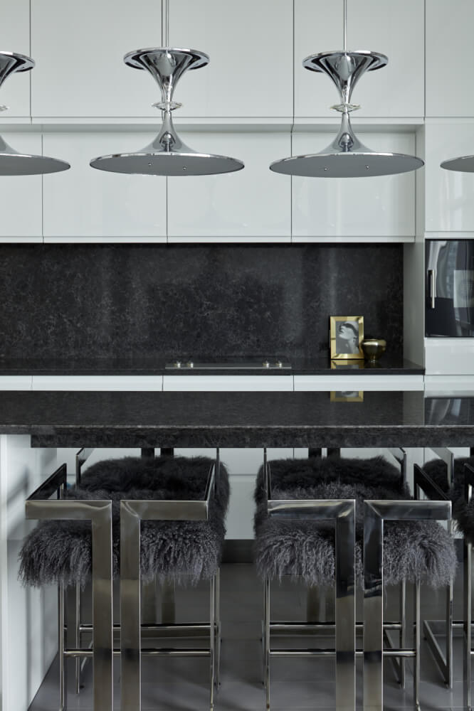 Technistone Noble Imperial Grey küchenarbeitsplatte aus Konglomerat nach Maß, Schwarz – Poliert