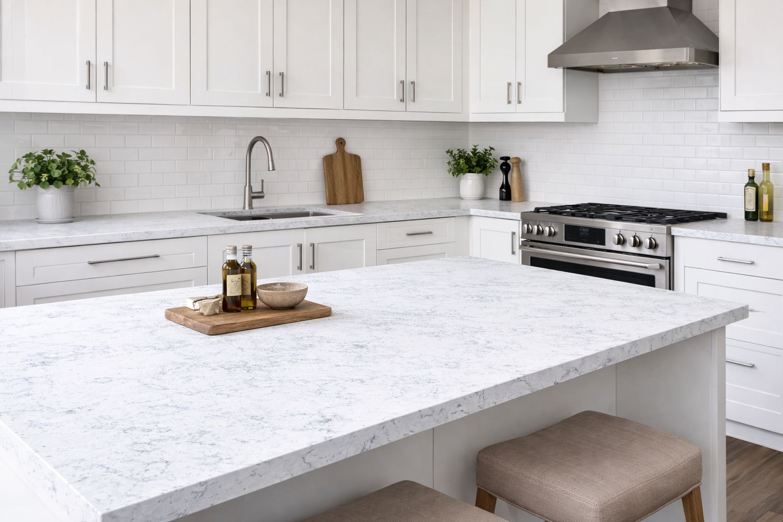 Konglomerate F-Quartz Bianco Carrara Deluxe für die Arbeitsplatte