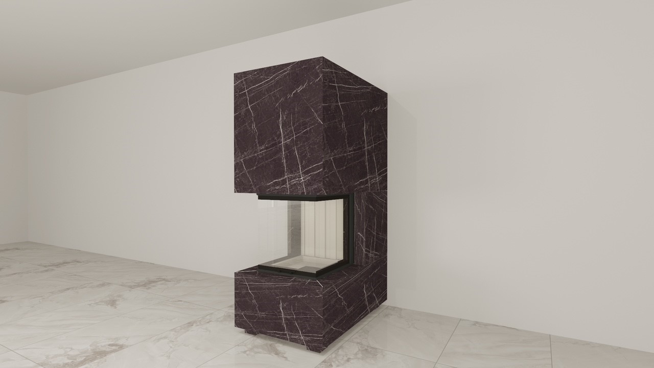 Panorama Kamin mit wärmestrahlenden Keramik-Großformatplatten - NIKO WARM-PREMIUM NWP-1, komplett, individuell angepasst