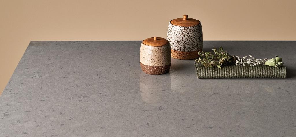 Küchenarbeitsplatte aus Konglomerat nach Maß, Grau – Caesarstone Oyster - Poliert oder Geschliffen